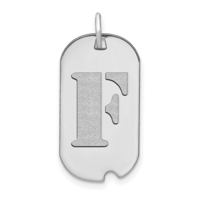 14k White Gold Dog Tag Pendant with Block Letter F, Unisex Initial Charm