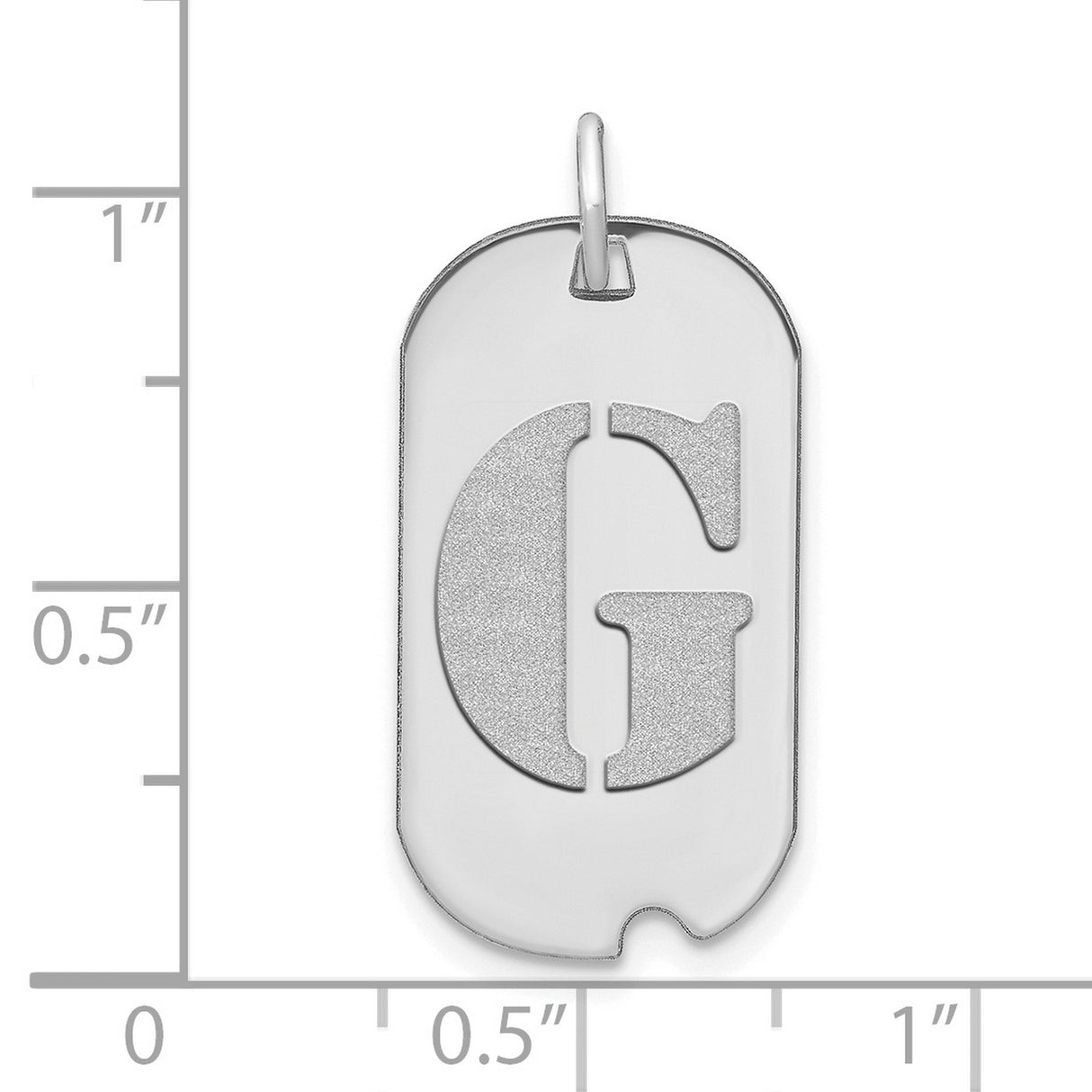 14k White Gold Dog Tag Pendant with Cutout Letter G, Polished and Satin Finish, Unisex Initial Design