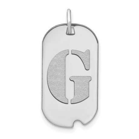 14k White Gold Dog Tag Pendant with Cutout Letter G, Polished and Satin Finish, Unisex Initial Design