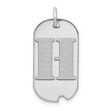 14k White Gold Dog Tag Pendant with Letter H, Unisex Initial Charm