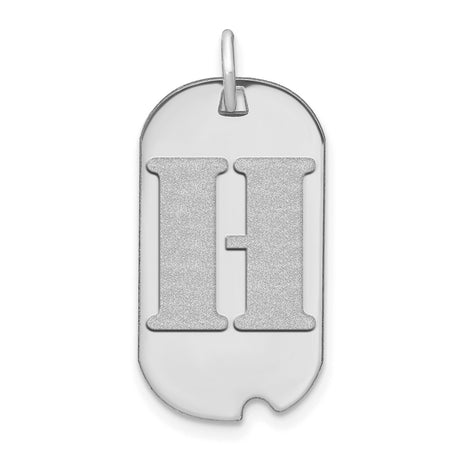 14k White Gold Dog Tag Pendant with Letter H, Unisex Initial Charm