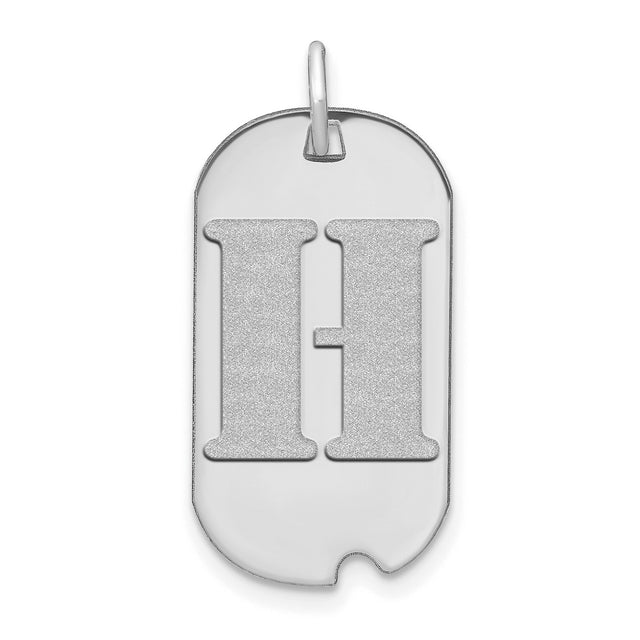 14k White Gold Dog Tag Pendant with Letter H, Unisex Initial Charm