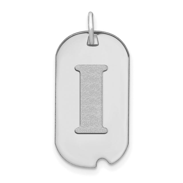 14k White Gold Dog Tag Pendant with Letter I, Unisex Modern Initial Charm