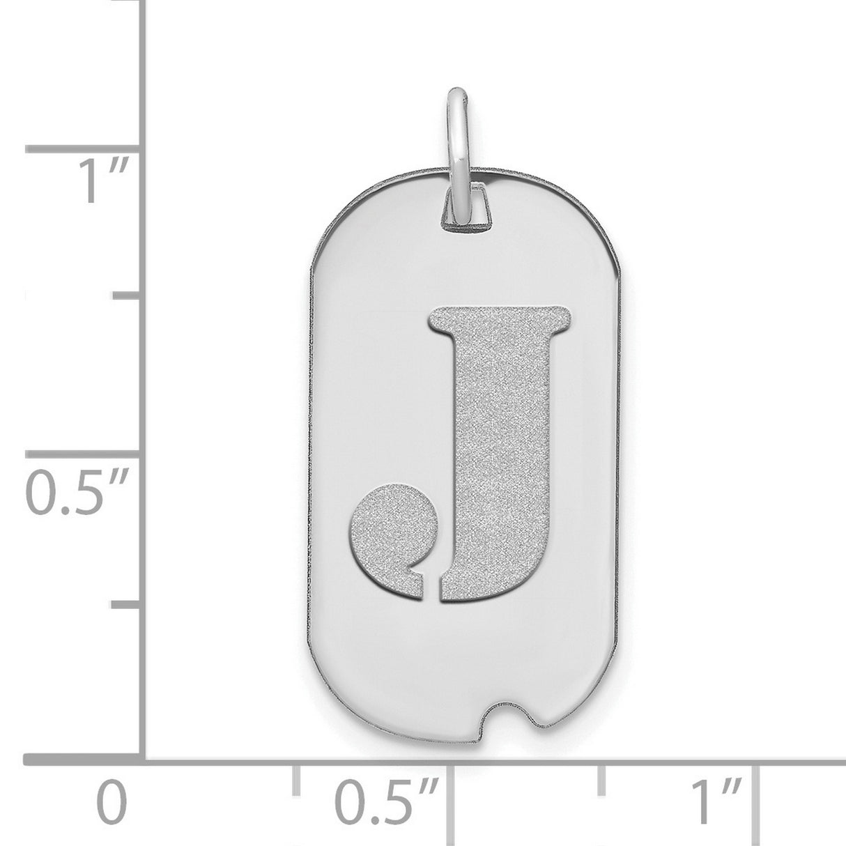 14k White Gold Dog Tag Pendant with Textured Cutout Letter J, Modern Monogram Charm