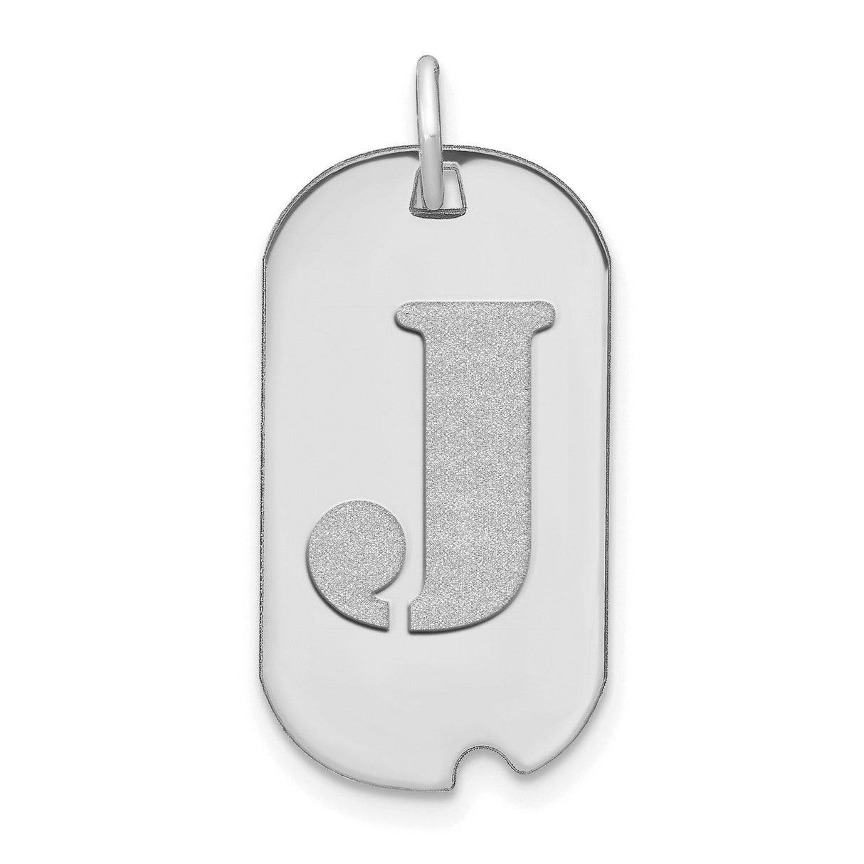 14k White Gold Dog Tag Pendant with Textured Cutout Letter J, Modern Monogram Charm