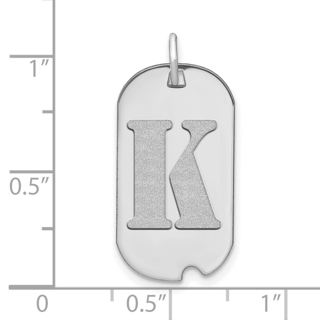14k White Gold Dog Tag Pendant with Letter K, Polished Satin Finish, Unisex Charm
