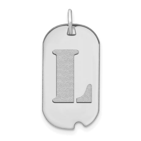 14k White Gold Dog Tag Pendant with Bold Letter L, Modern Minimalist Initial Charm