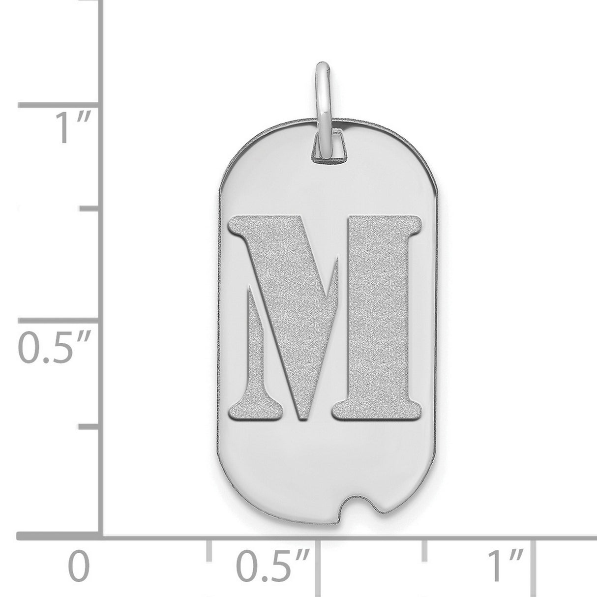 14k White Gold Dog Tag Pendant with Bold Letter M Initial Charm for Unisex Wear