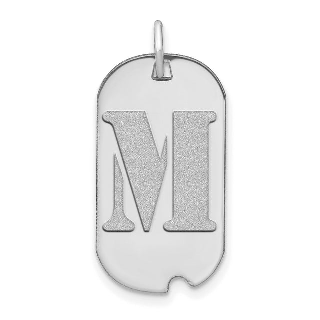 14k White Gold Dog Tag Pendant with Bold Letter M Initial Charm for Unisex Wear