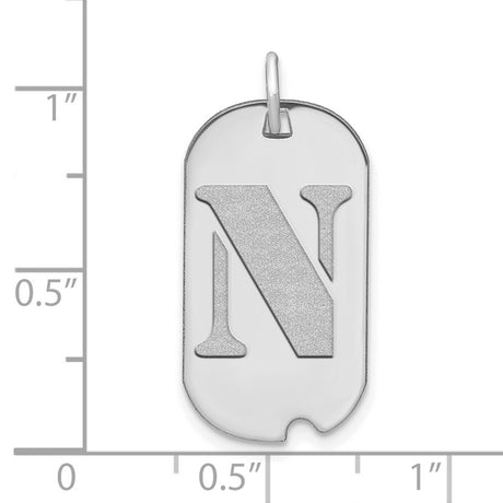 14k White Gold Dog Tag Pendant with Cutout Letter N, Unisex Initial Charm