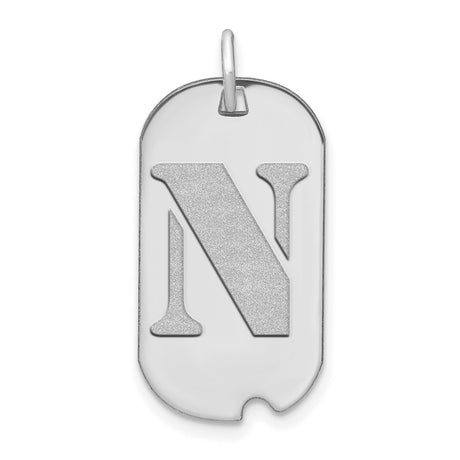 14k White Gold Dog Tag Pendant with Cutout Letter N, Unisex Initial Charm