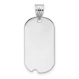 14k White Gold Dog Tag Pendant with Polished and Satin Finish, Unisex Cutout Design