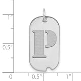 14k White Gold Dog Tag Pendant with Raised Brushed Letter P, Unisex Monogram Charm