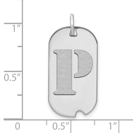 14k White Gold Dog Tag Pendant with Raised Brushed Letter P, Unisex Monogram Charm