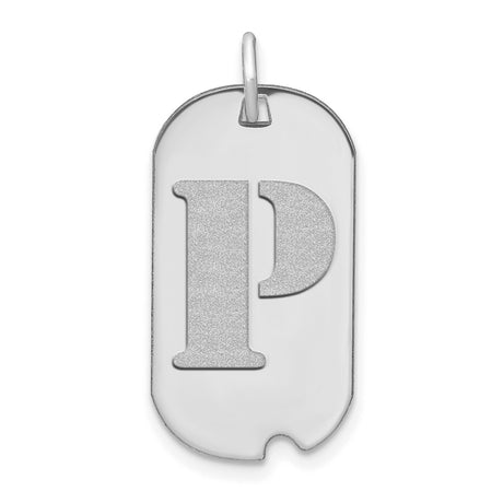 14k White Gold Dog Tag Pendant with Raised Brushed Letter P, Unisex Monogram Charm