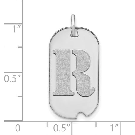 14k White Gold Dog Tag Pendant with Textured Letter R Initial, Monogram Charm