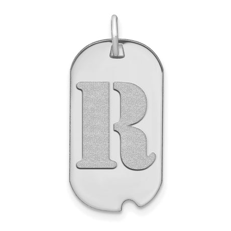 14k White Gold Dog Tag Pendant with Textured Letter R Initial, Monogram Charm