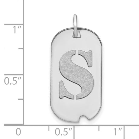 14k White Gold Dog Tag Pendant with Cut-Out Initial S, Unisex Letter Charm