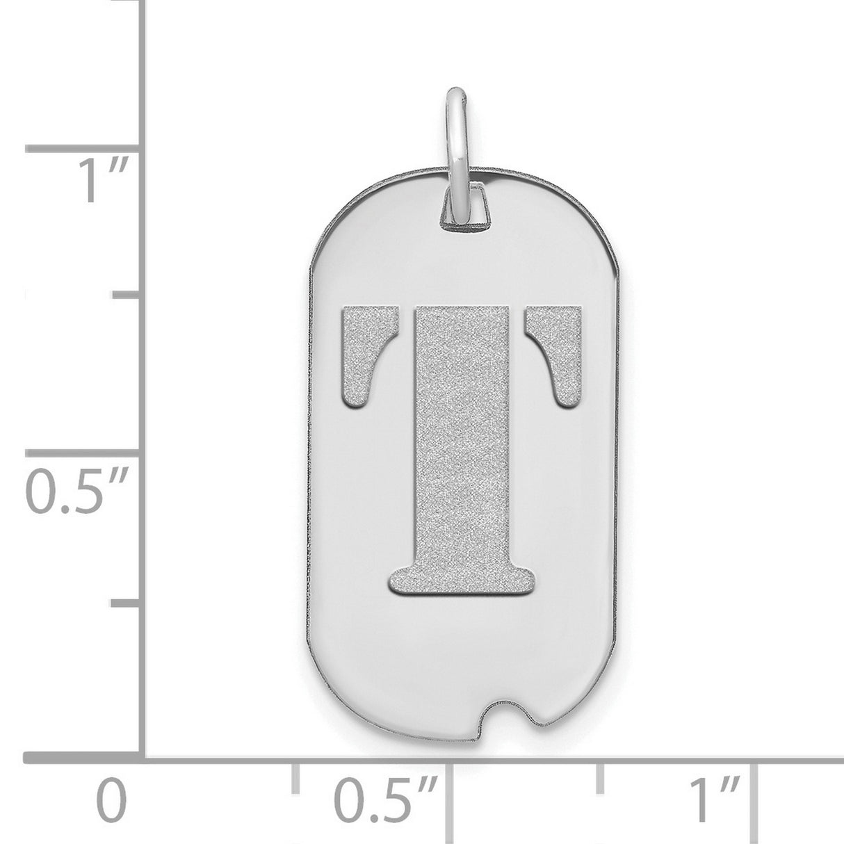 14k White Gold Dog Tag Pendant with Raised Block Letter T, Brushed and Polished Finish