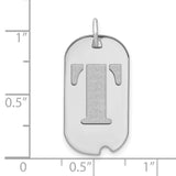 14k White Gold Dog Tag Pendant with Raised Block Letter T, Brushed and Polished Finish