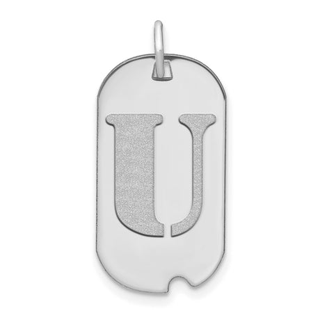 Polished Letter U Initial Dog Tag Charm Pendant in Real 14k White Gold