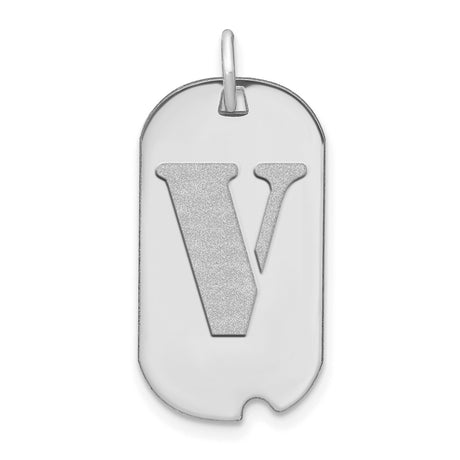 14k White Gold Dog Tag Pendant with Block Letter V Initial, Unisex Alphabet Charm