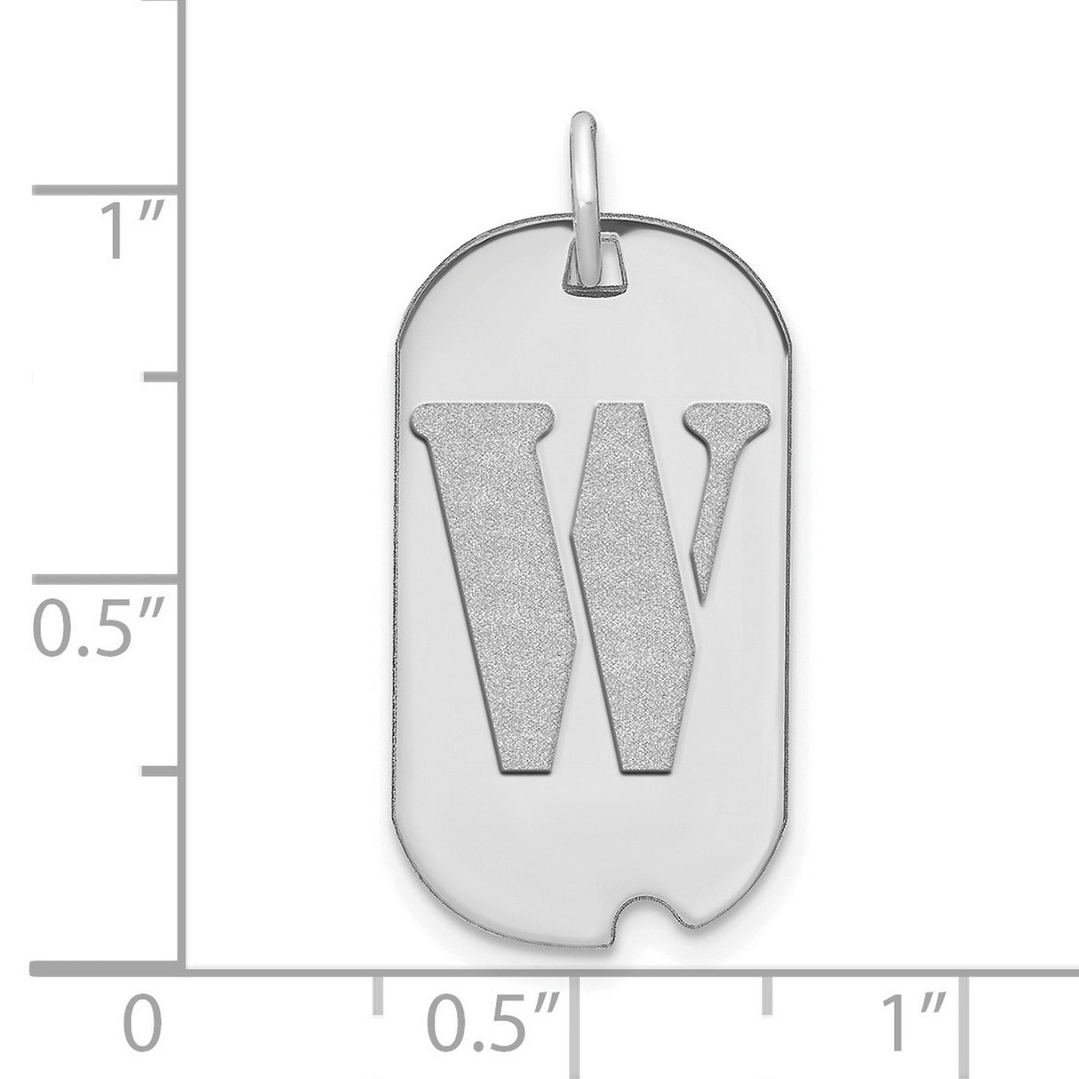 14k White Gold Dog Tag Pendant with Letter W Cutout and Brushed Finish