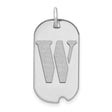 14k White Gold Dog Tag Pendant with Letter W Cutout and Brushed Finish