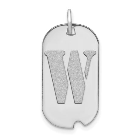 14k White Gold Dog Tag Pendant with Letter W Cutout and Brushed Finish