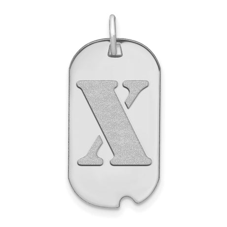 Polished Letter X Initial Dog Tag Charm Pendant in Real 14k White Gold