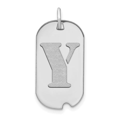 Polished Letter Y Initial Dog Tag Charm Pendant in Real 14k White Gold