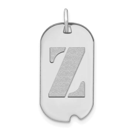 Polished Letter Z Initial Dog Tag Charm Pendant in Real 14k White Gold