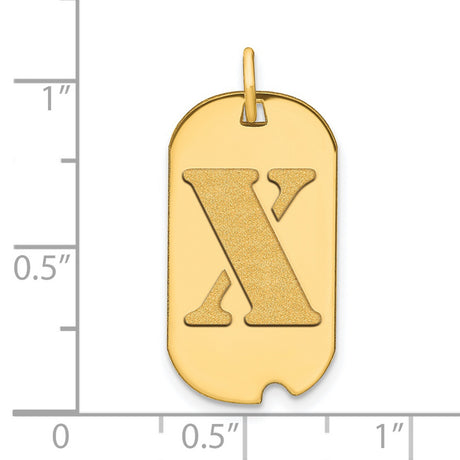 Polished Letter X Initial Dog Tag Charm Pendant in Real 14k Yellow Gold