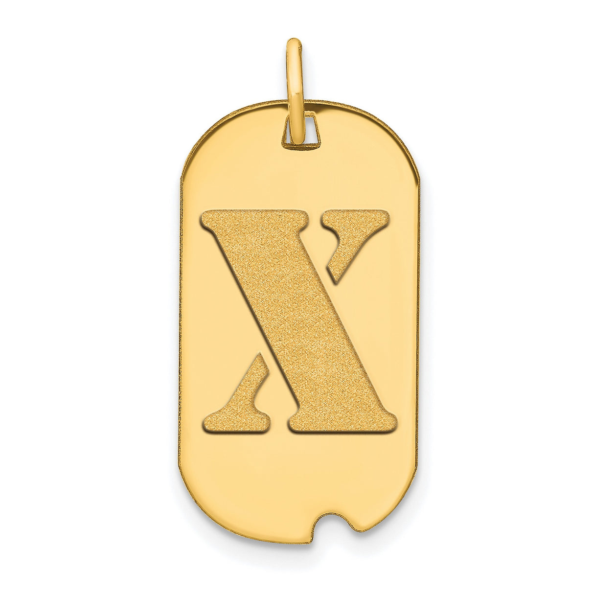 Polished Letter X Initial Dog Tag Charm Pendant in Real 14k Yellow Gold