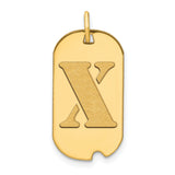 Polished Letter X Initial Dog Tag Charm Pendant in Real 14k Yellow Gold