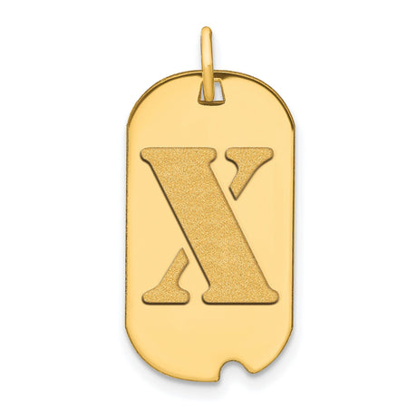 Polished Letter X Initial Dog Tag Charm Pendant in Real 14k Yellow Gold