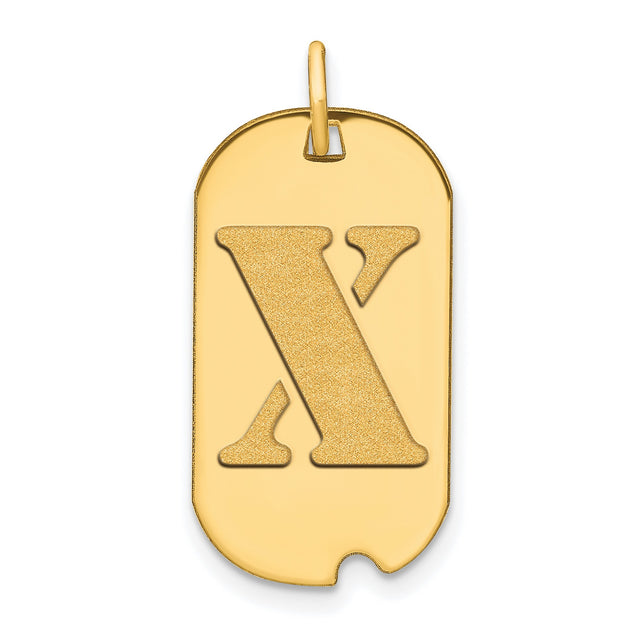 Polished Letter X Initial Dog Tag Charm Pendant in Real 14k Yellow Gold