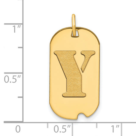 Polished Letter Y Initial Dog Tag Charm Pendant in Real 14k Yellow Gold