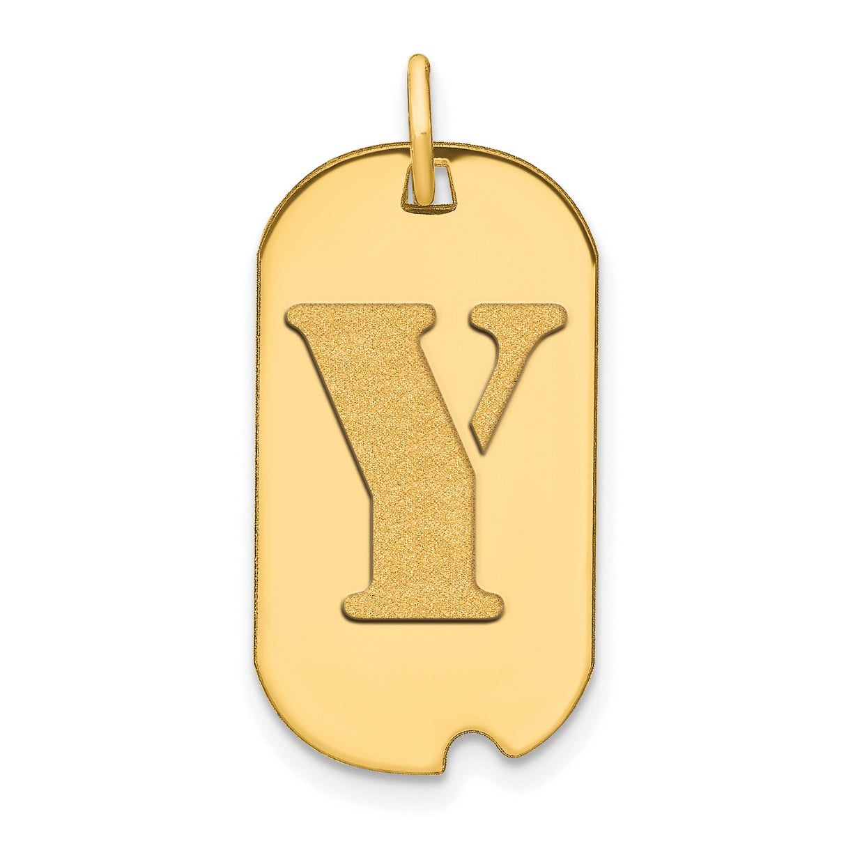 Polished Letter Y Initial Dog Tag Charm Pendant in Real 14k Yellow Gold