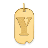 Polished Letter Y Initial Dog Tag Charm Pendant in Real 14k Yellow Gold