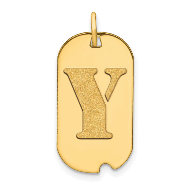 Polished Letter Y Initial Dog Tag Charm Pendant in Real 14k Yellow Gold