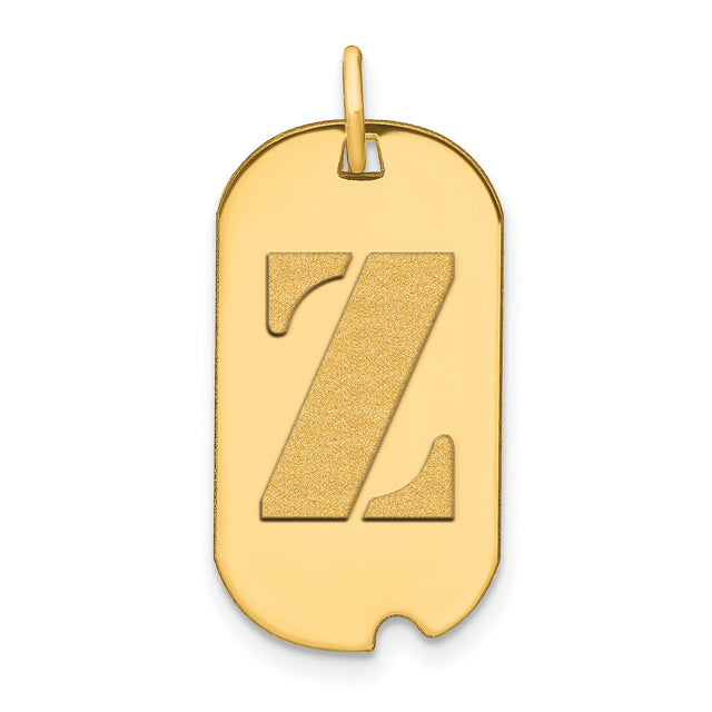 Polished Letter Z Initial Dog Tag Charm Pendant in Real 14k Yellow Gold