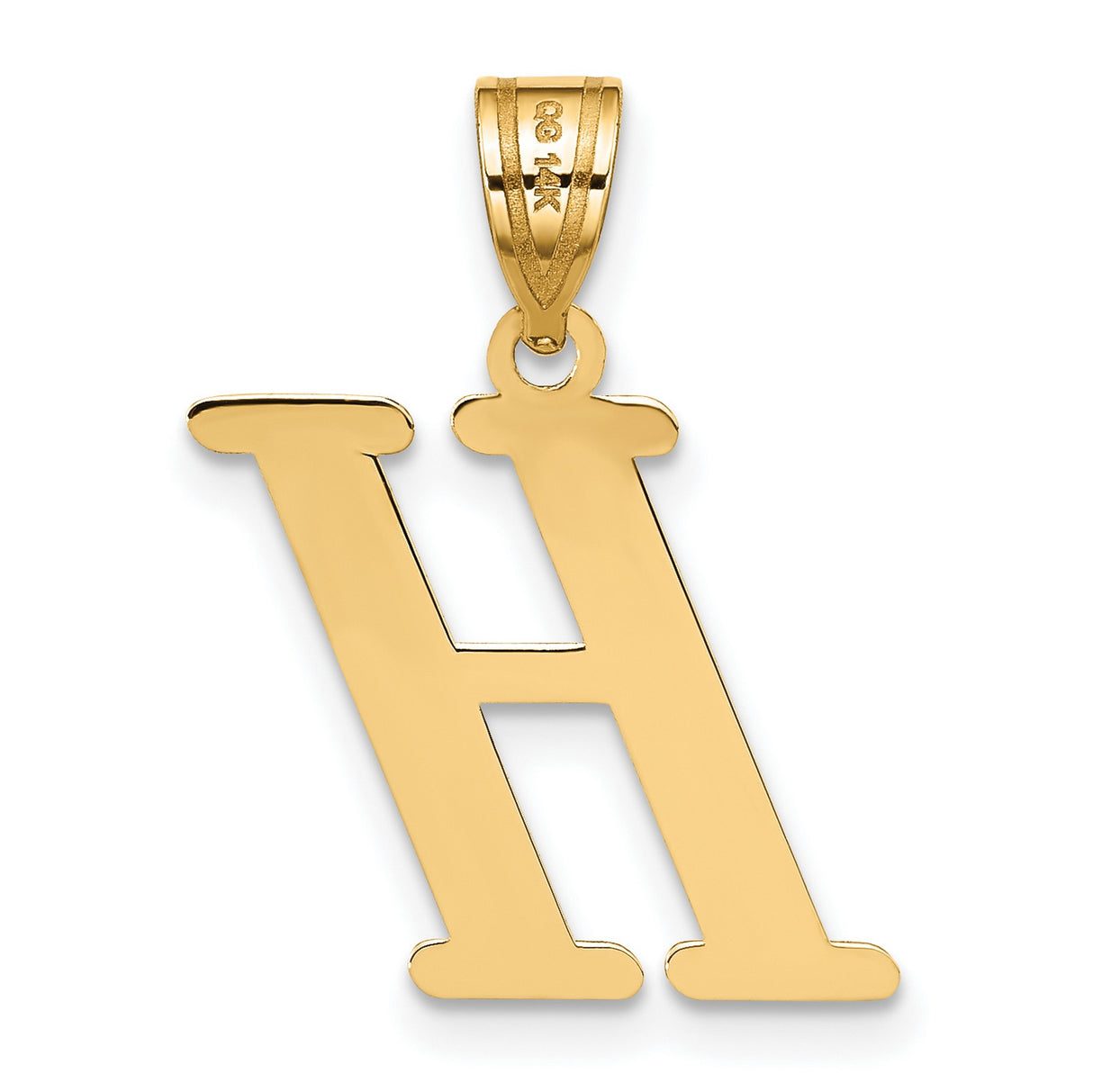 Polished Letter H Initial Charm Pendant in Real 14k Yellow Gold
