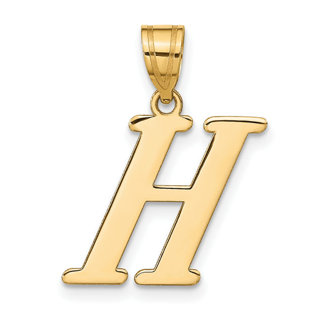 Polished Letter H Initial Charm Pendant in Real 14k Yellow Gold