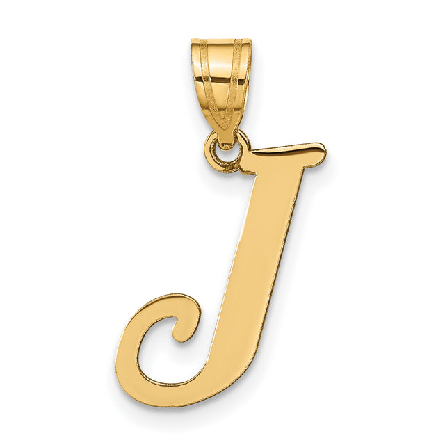14k Yellow Gold Initial Pendant, Polished Block Letter J Charm, Dainty Alphabet Jewelry