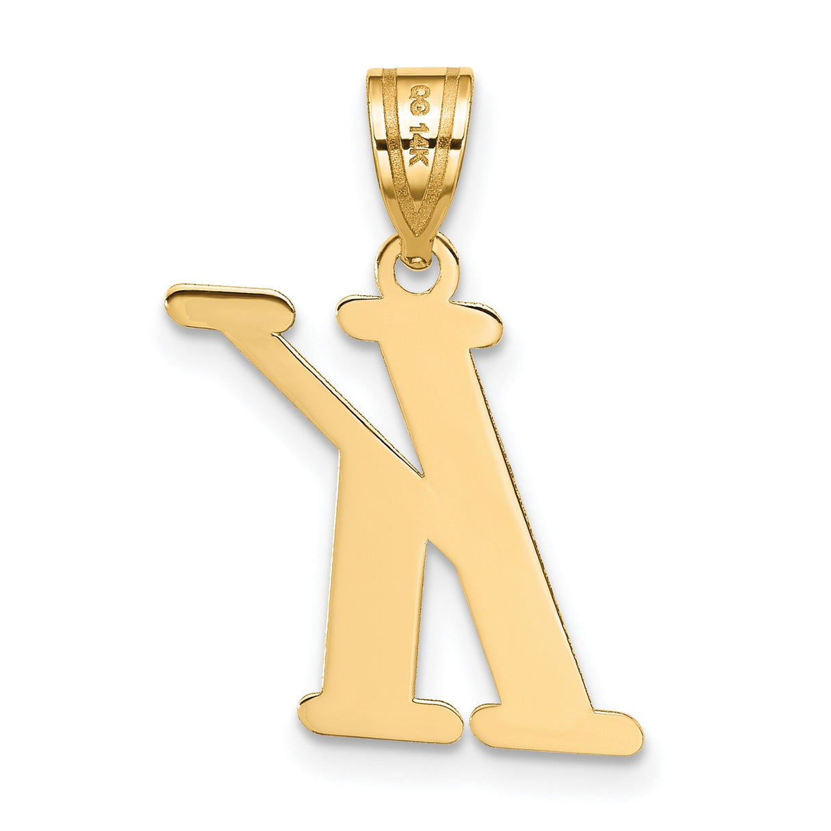 14k Yellow Gold Initial Pendant with Polished Block Letter K, Unisex Monogram Charm