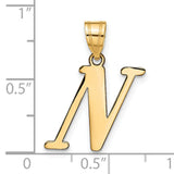 14k Yellow Gold Initial N Pendant, Bold Serif Letter Design for Women or Unisex Wear