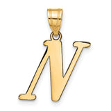 14k Yellow Gold Initial N Pendant, Bold Serif Letter Design for Women or Unisex Wear