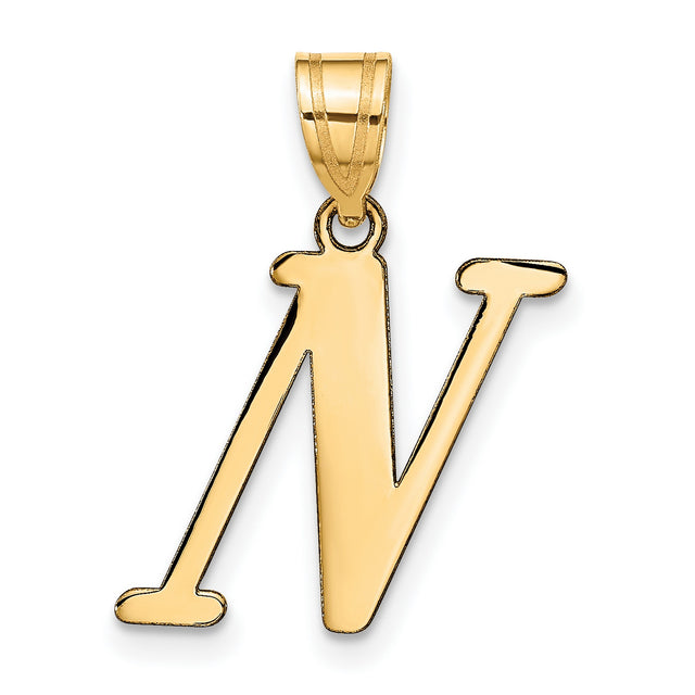 14k Yellow Gold Initial N Pendant, Bold Serif Letter Design for Women or Unisex Wear