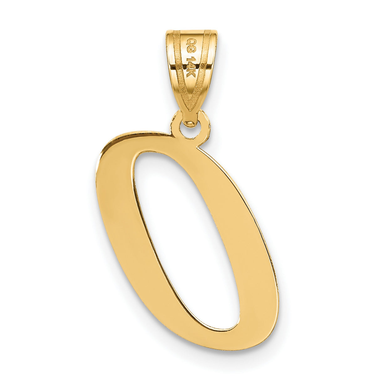 14k Yellow Gold Letter O Pendant, Polished Alphabet Charm with Open Cut-Out Design